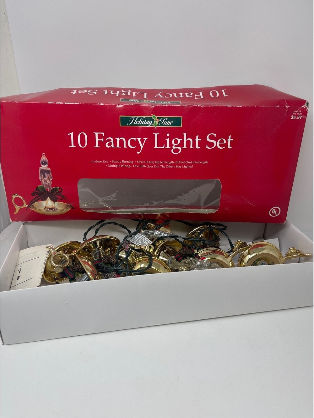 Holiday Time 10 Fancy Light Set Brass Candles Christmas String Lights